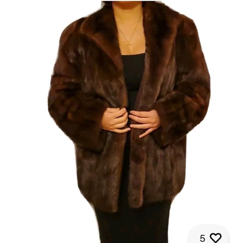 Vintage Brown Mink Real Fur Winter Short Coat - Picture 14 of 14